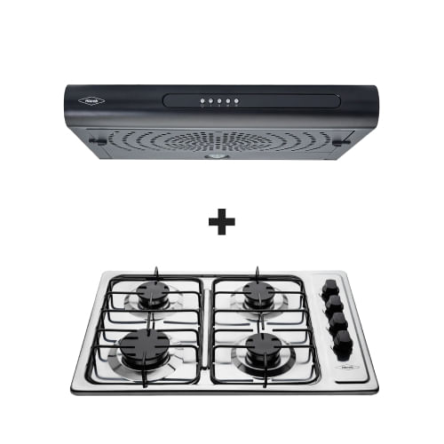 Estufa de empotrar Haceb Inox 60X43 cm gas natural + Campana Haceb Negra 3 Velocidades