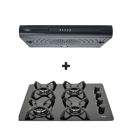 Estufa de empotrar Haceb Cristal Negro 60X43 cm gas natural + Campana Haceb Negra 3 Velocidades