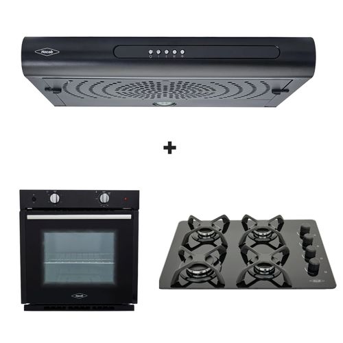 Estufa de empotrar Cristal 60x43 negro + Campana Tofu 3V + Horno mixto Tandoori 60cm