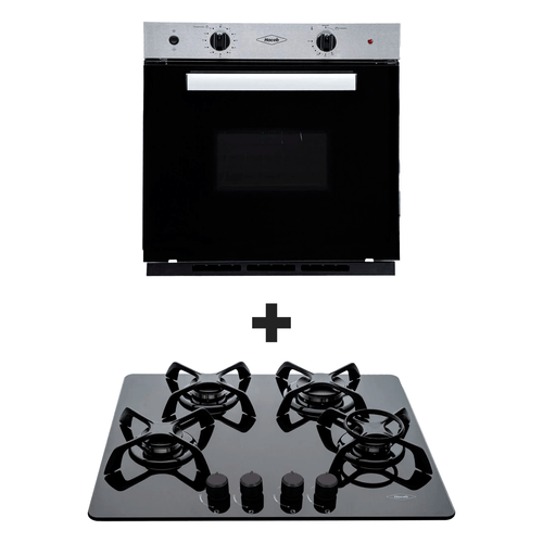Horno mixto 60 cm PA inox negro gas natural 120V Haceb + Estufa de empotrar Cristal negro 60X51 cm Hierro fundido gas natural