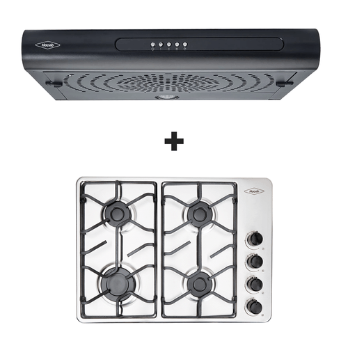 Estufa de empotrar Inox 60x43cm platina + Campana Tofu Negra 3V