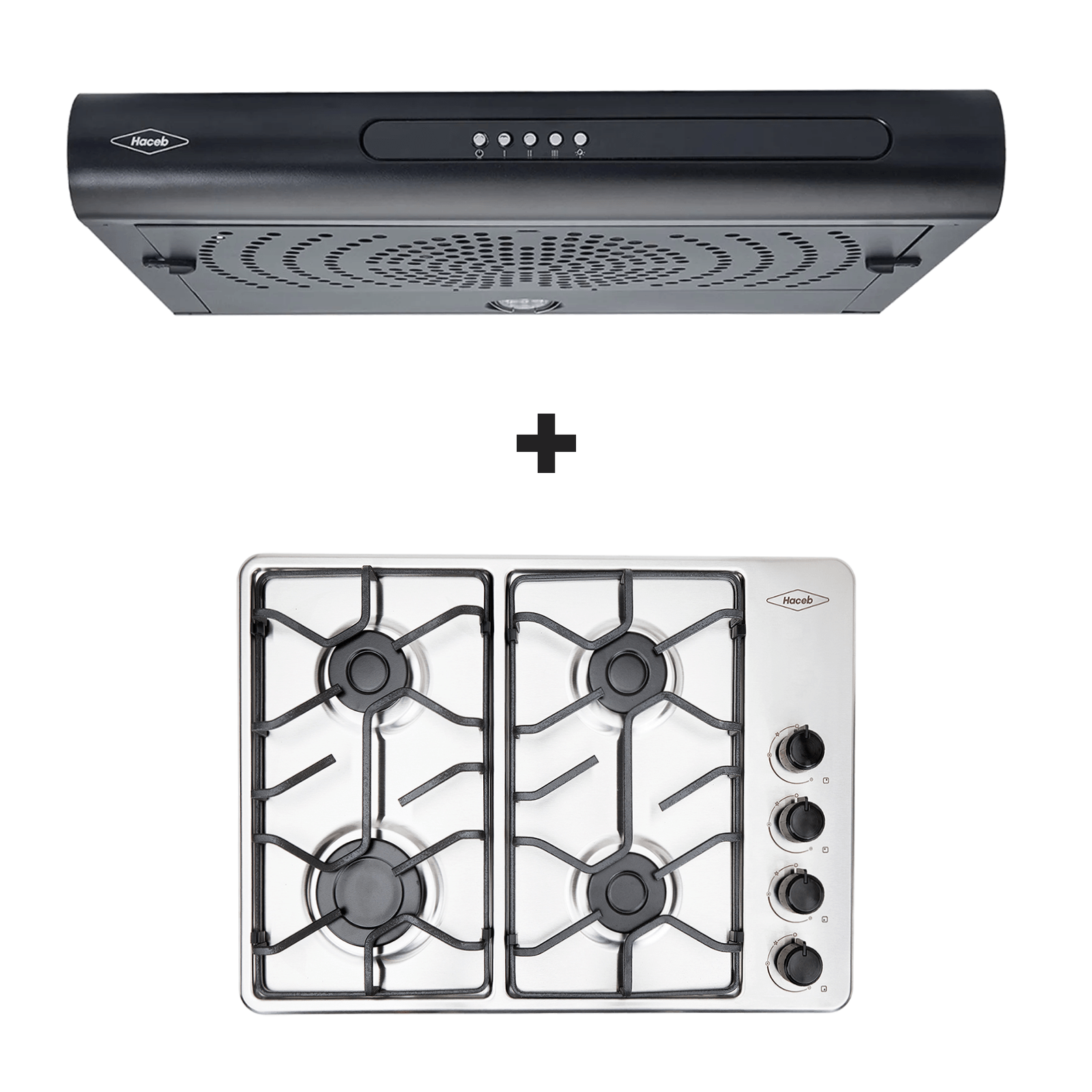Estufa de empotrar Inox 60x43cm platina + Campana Tofu Negra 3V