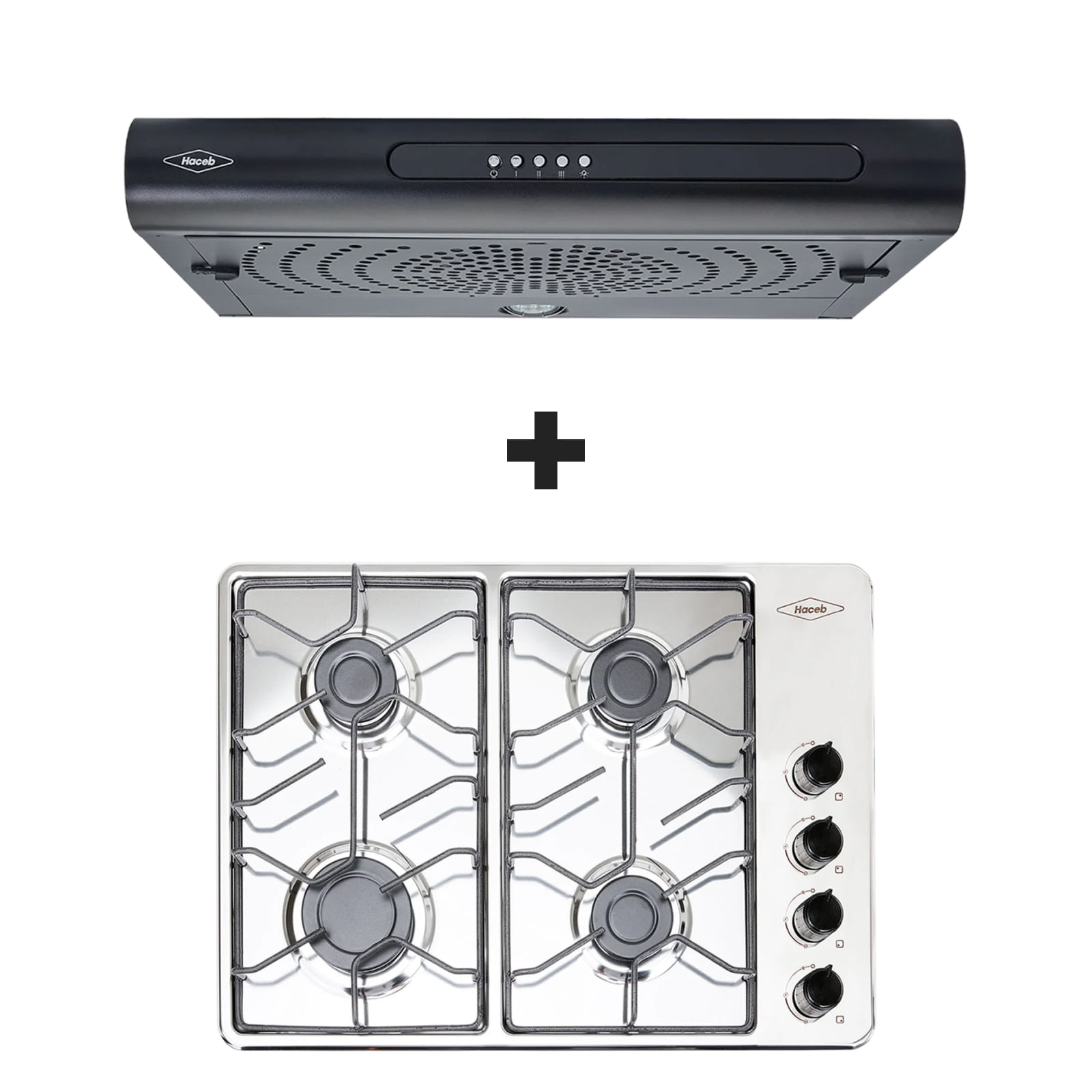Campana Tofu Negra 3 V + Estufa de empotrar inox 60x43 cm alambrón a gas natural