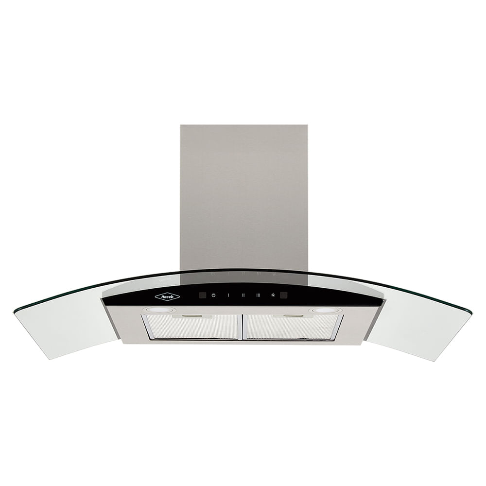 Campana península vidrio inox-negro de 90cm con 3 velocidades