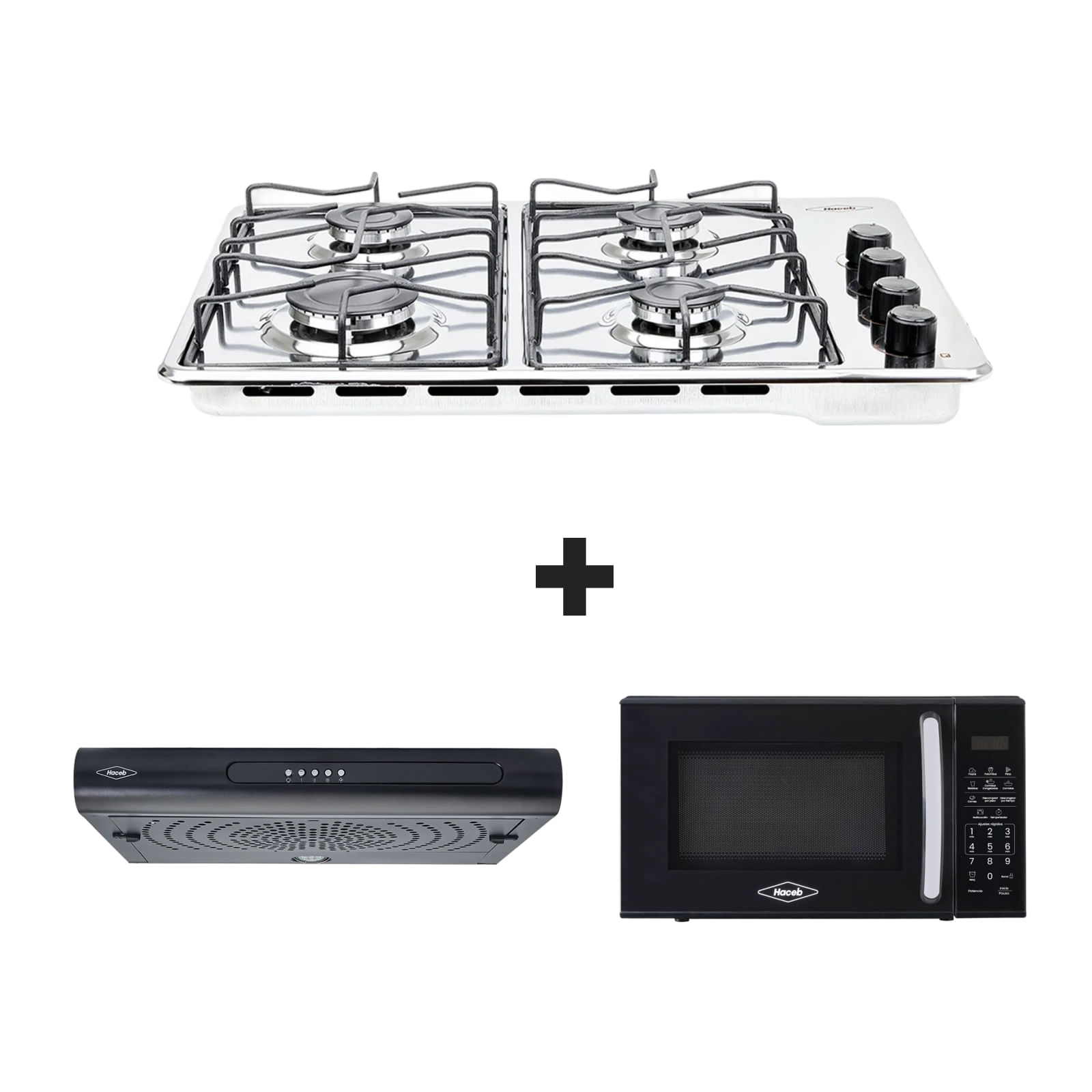 Kit Complemento 2.0: Estufa de empotrar 60x43 + Campana 3V + Horno microondas