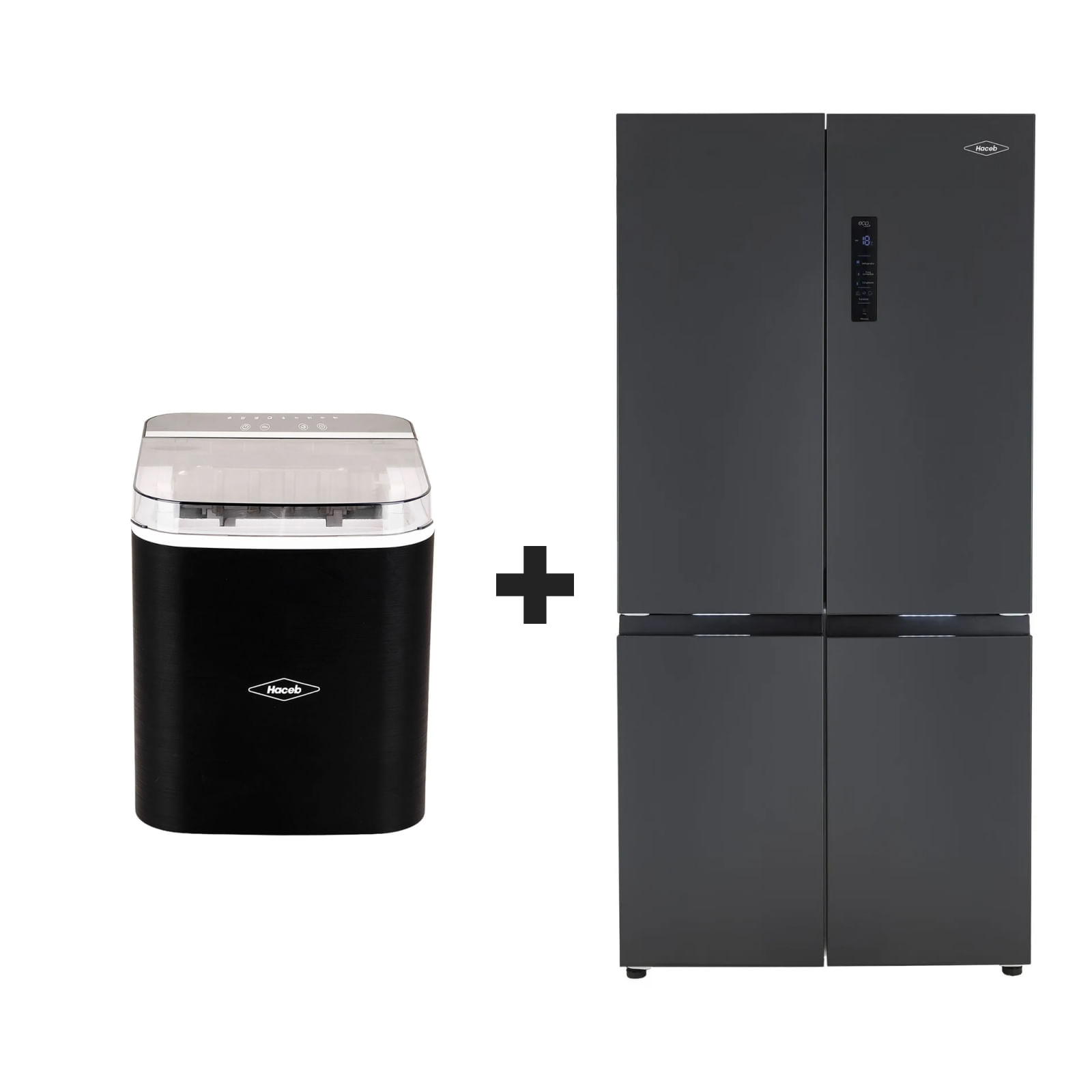 Kit Barra VIP: Nevera Cross Door 586 Lts Externo Negra + Fabricador de hielo Haceb 1.3 Lts